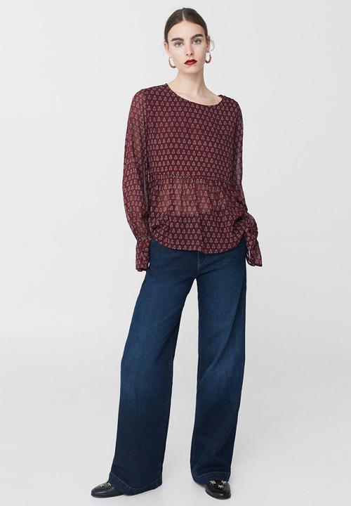 MANGO - Frill Detail Blouse Dark Red