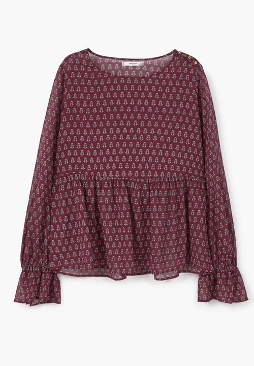 MANGO - Frill Detail Blouse Dark Red