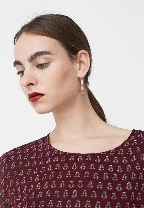 MANGO - Frill Detail Blouse Dark Red