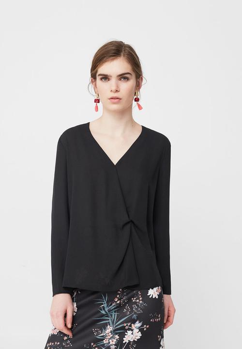 MANGO - Knot Detail Flowy Blouse Black