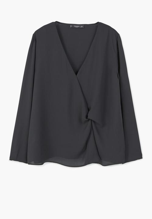 MANGO - Knot Detail Flowy Blouse Black