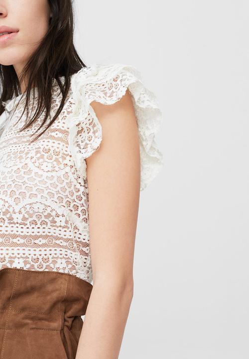 MANGO - Frill Detail Lace Blouse White