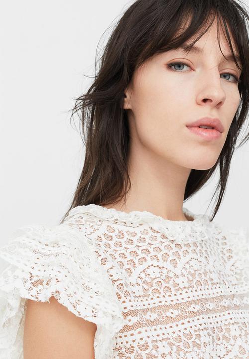MANGO - Frill Detail Lace Blouse White