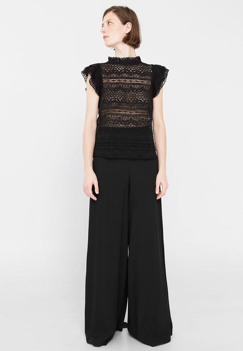 MANGO - Frill Detail Lace Blouse Black