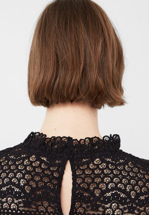 MANGO - Frill Detail Lace Blouse Black
