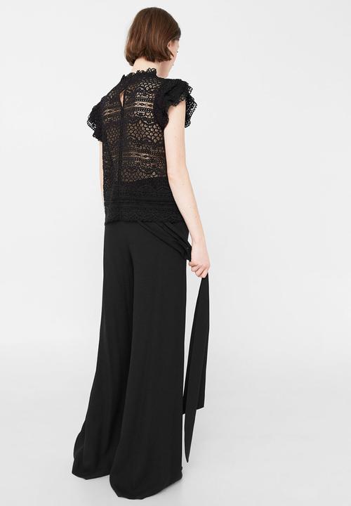 MANGO - Frill Detail Lace Blouse Black