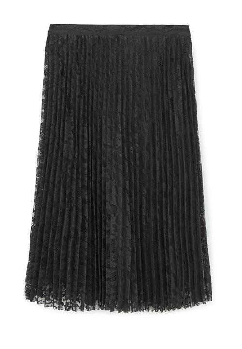 MANGO - Pleated Lace Skirt Black