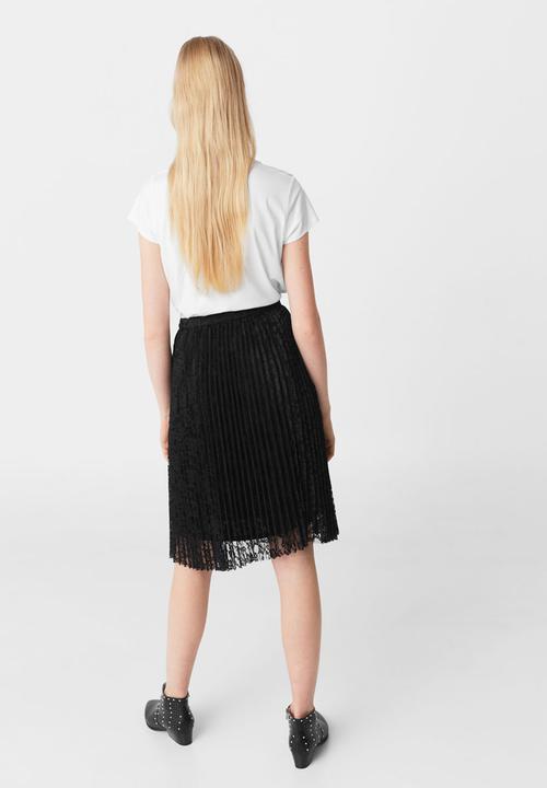 MANGO - Pleated Lace Skirt Black