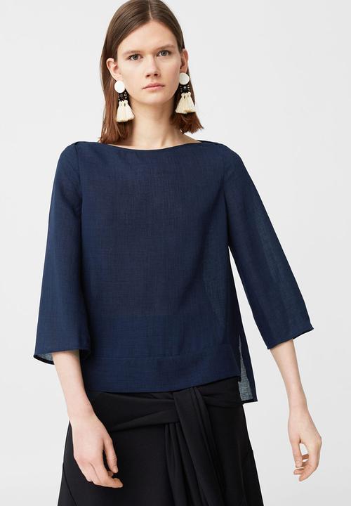 MANGO - Side Slit Blouse Navy