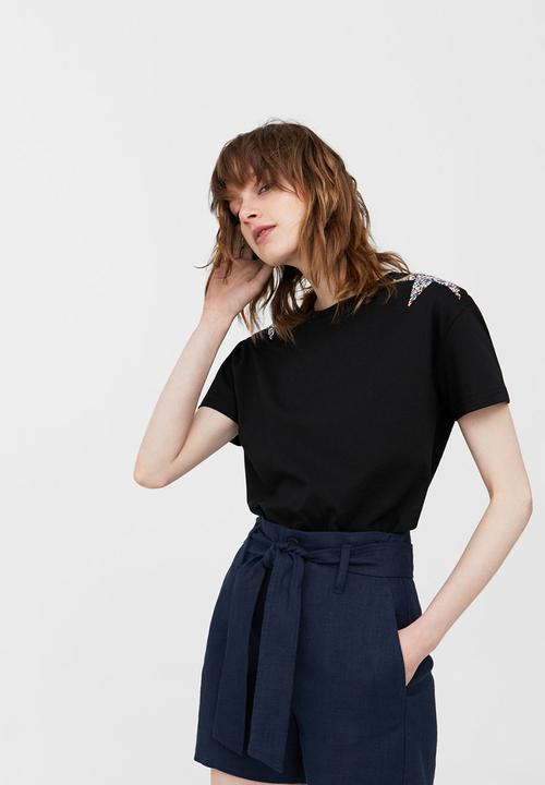 MANGO - Sequin Star T-shirt Black