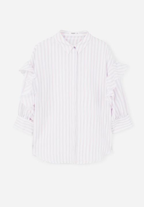 MANGO - Ruffle Striped Shirt White