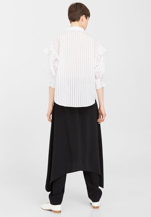 MANGO - Ruffle Striped Shirt White