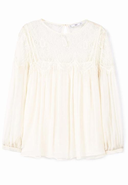 MANGO - Lace Panel Blouse Beige
