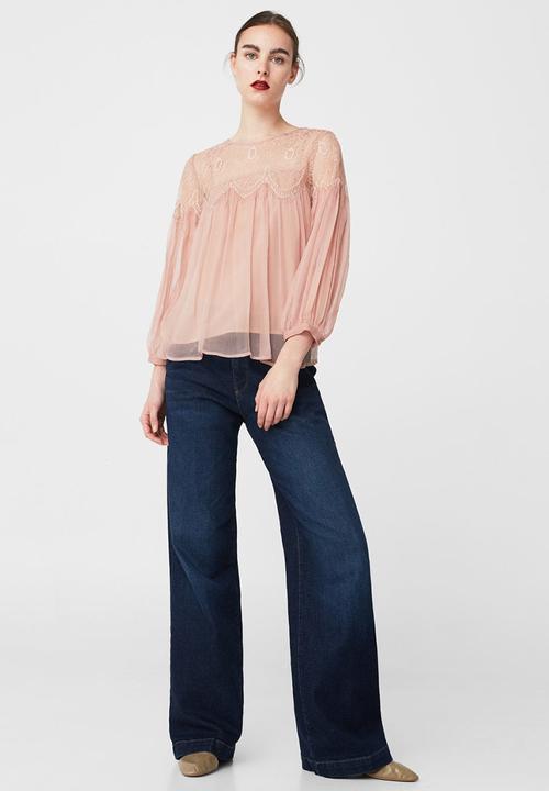 MANGO - Lace Panel Blouse Pale Pink