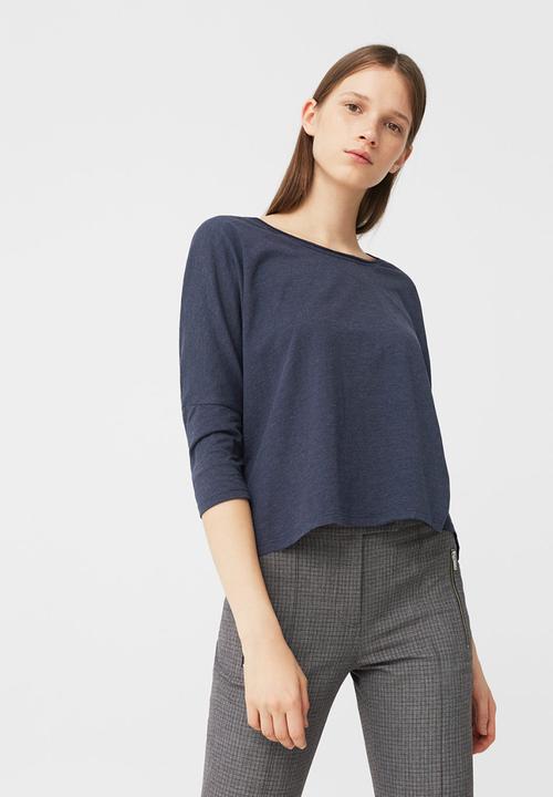 MANGO - 3/4 Sleeve T-shirt Navy