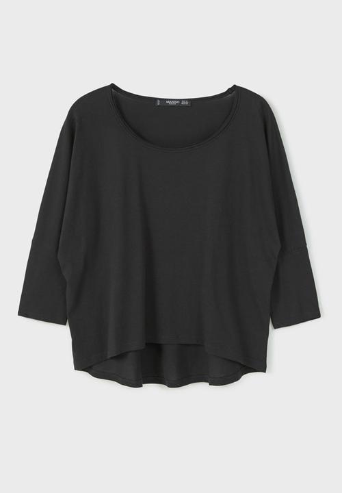 MANGO - 3/4 Sleeve T-shirt Black