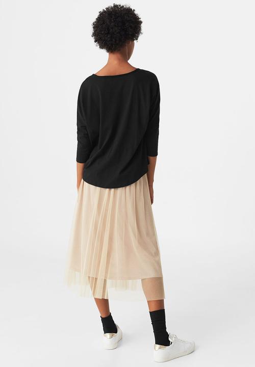 MANGO - 3/4 Sleeve T-shirt Black