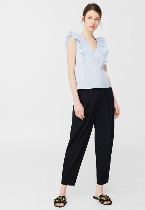 MANGO - Ruffle Detail Blouse Pale Blue