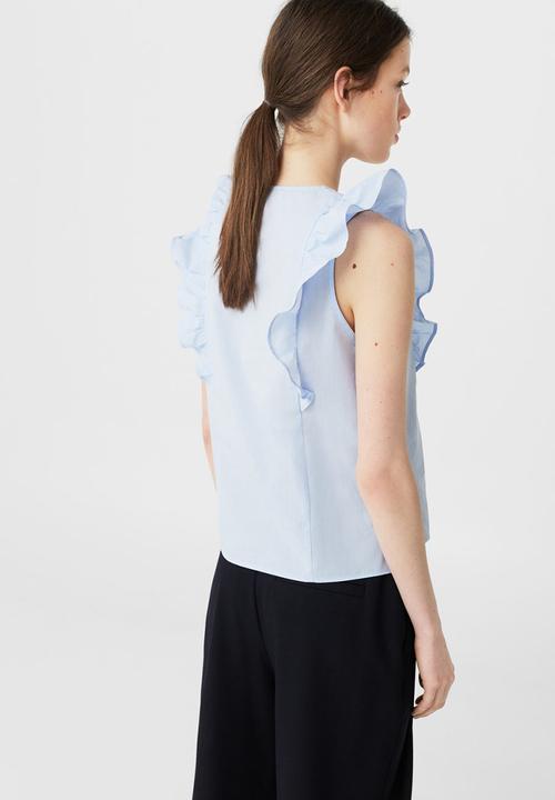 MANGO - Ruffle Detail Blouse Pale Blue