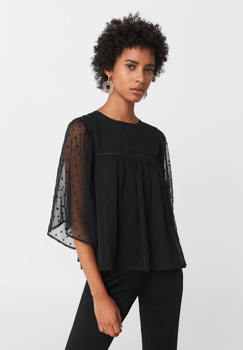 MANGO - Polka-dot Blouse Black
