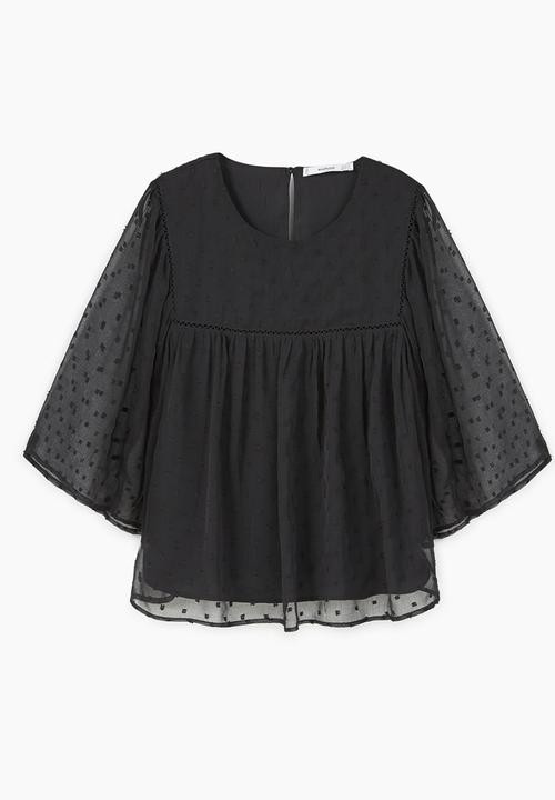 MANGO - Polka-dot Blouse Black