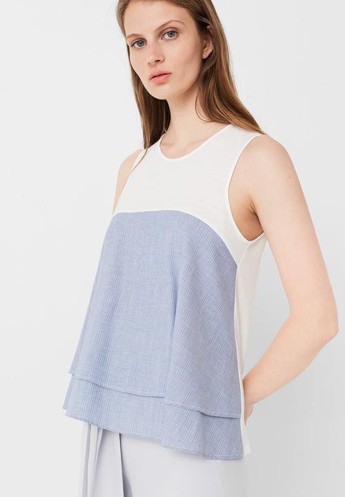 MANGO - Contrast Detail Top Blue and White