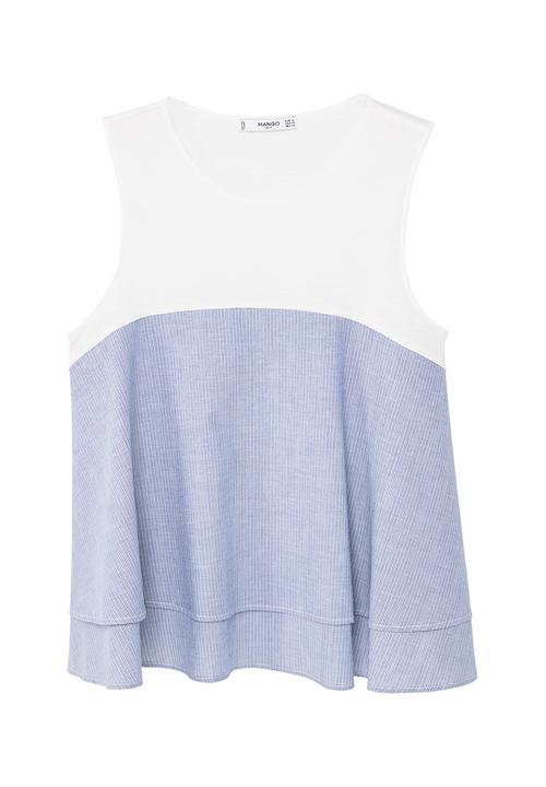 MANGO - Contrast Detail Top Blue and White