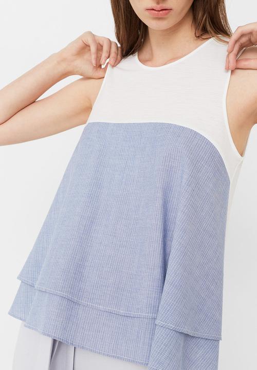 MANGO - Contrast Detail Top Blue and White