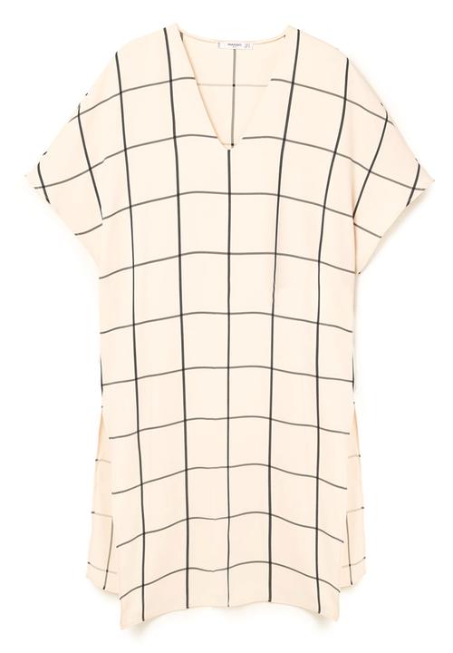MANGO - Flowy Check Pattern Blouse Beige