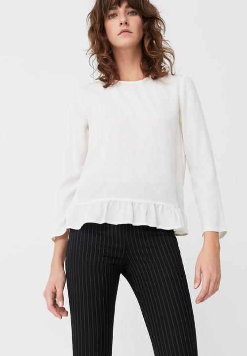 MANGO - Frill Detail Blouse Off White