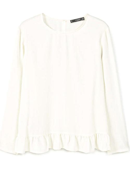 MANGO - Frill Detail Blouse Off White