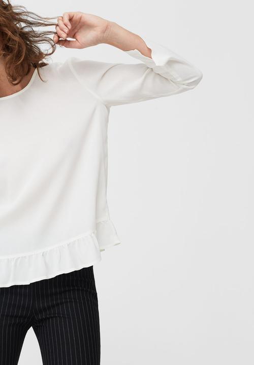 MANGO - Frill Detail Blouse Off White
