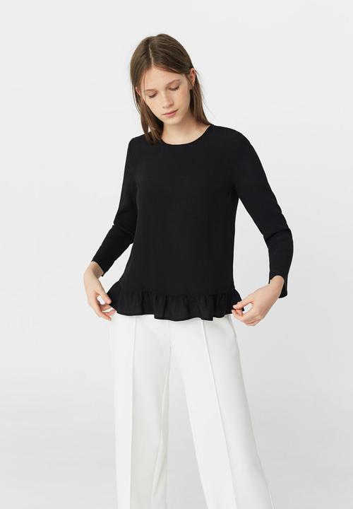 MANGO - Frill Detail Blouse Black