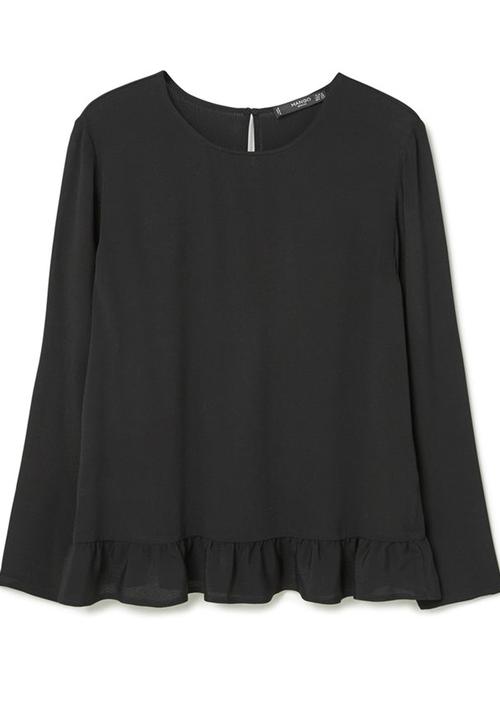 MANGO - Frill Detail Blouse Black
