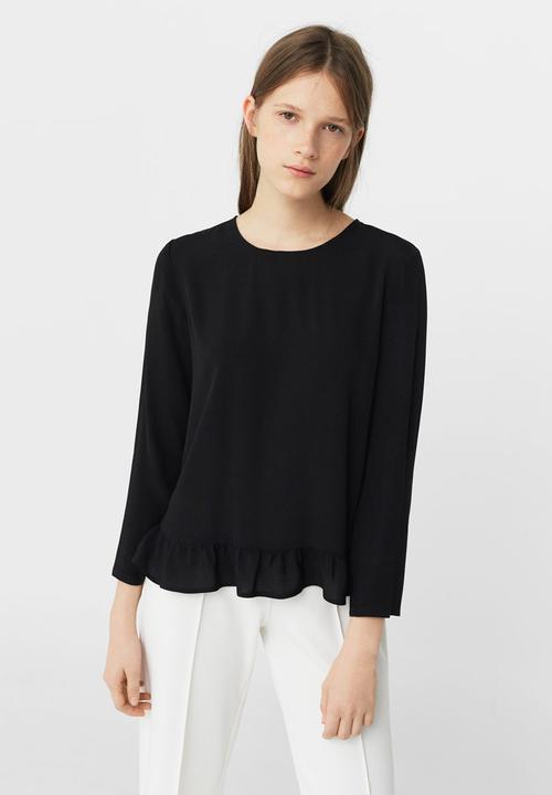 MANGO - Frill Detail Blouse Black