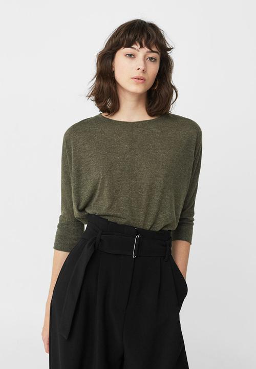 MANGO - Flecked T-shirt Khaki Green