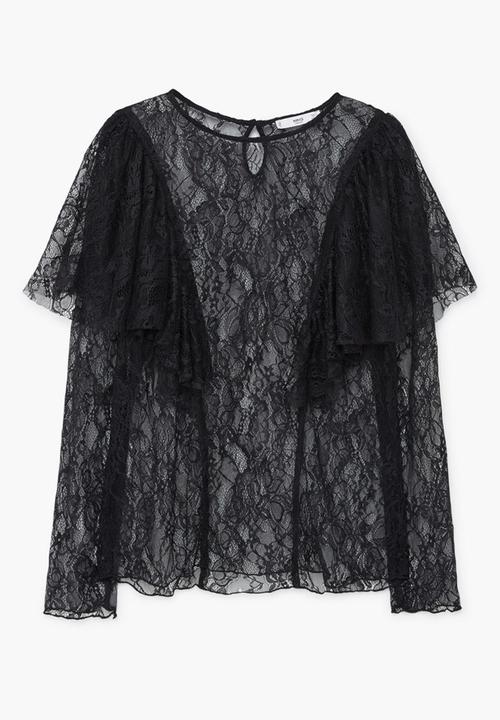 MANGO - Lace Textured Blouse Black