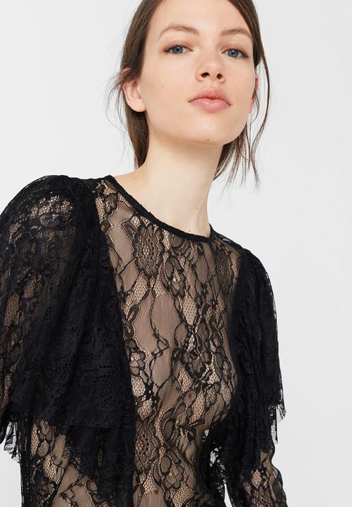 MANGO - Lace Textured Blouse Black
