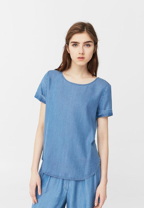 MANGO - Short Sleeve Denim Top Blue