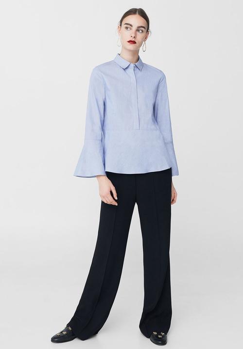 MANGO - Ruffled Sleeve Shirt Pale Blue