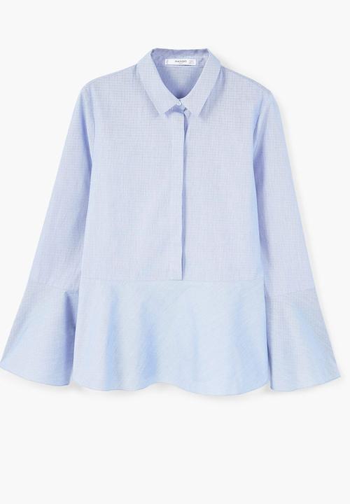MANGO - Ruffled Sleeve Shirt Pale Blue