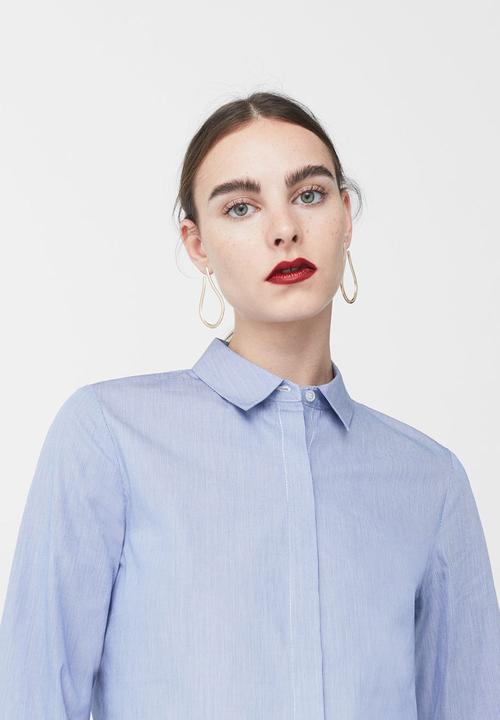 MANGO - Ruffled Sleeve Shirt Pale Blue