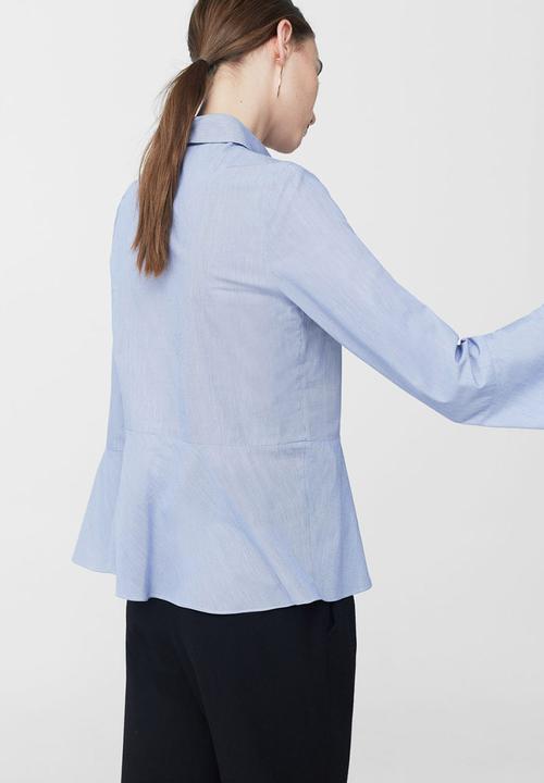 MANGO - Ruffled Sleeve Shirt Pale Blue