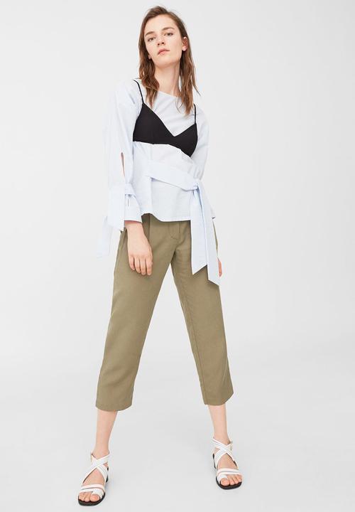 MANGO - Belt Detail Blouse Pale Blue