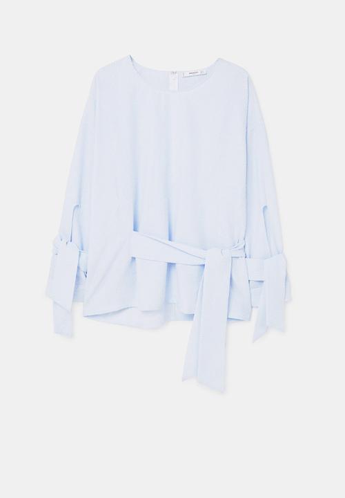 MANGO - Belt Detail Blouse Pale Blue