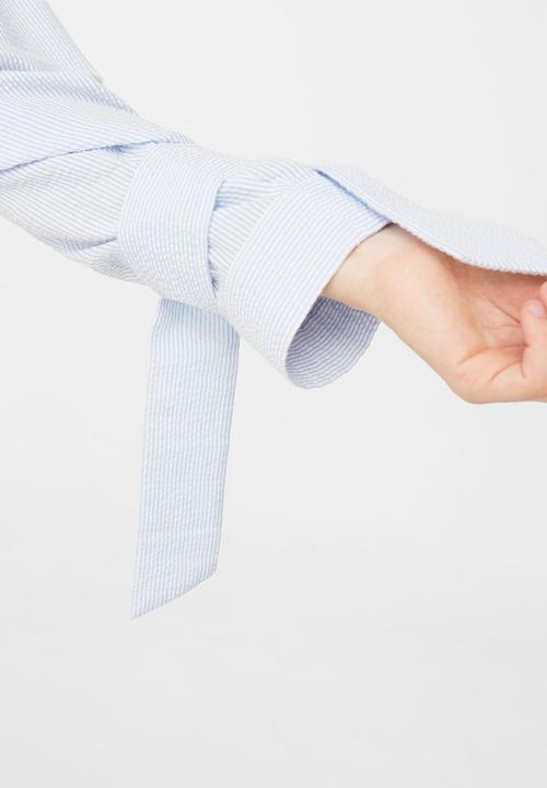 MANGO - Belt Detail Blouse Pale Blue