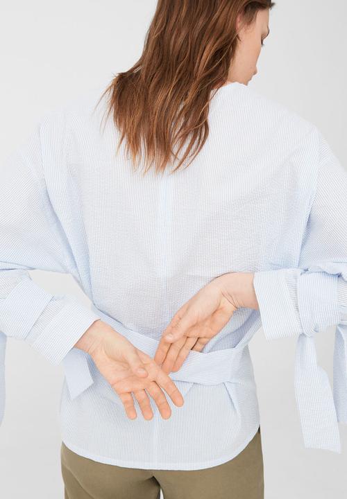MANGO - Belt Detail Blouse Pale Blue