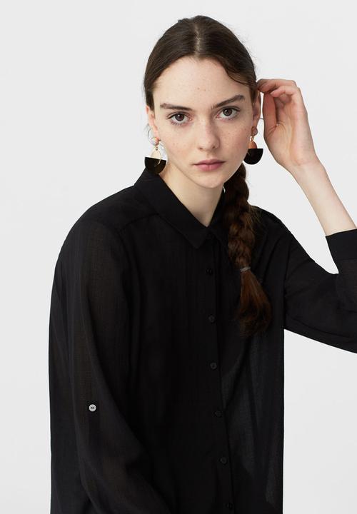MANGO - Longer Length Shirt Black