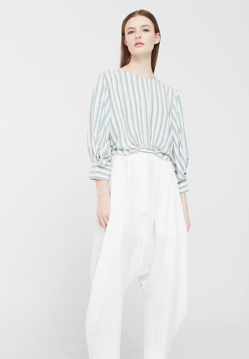 MANGO - Striped Blouse Green
