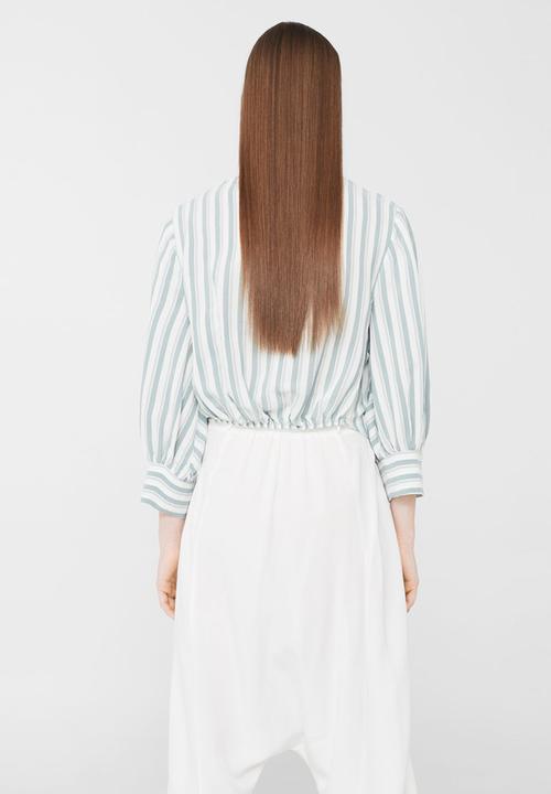 MANGO - Striped Blouse Green
